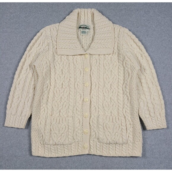 Aran Crafts Button Up Merino Wool Cardigan Knit Sweater Womens M 3/4 Sleeves - Picture 1 of 11